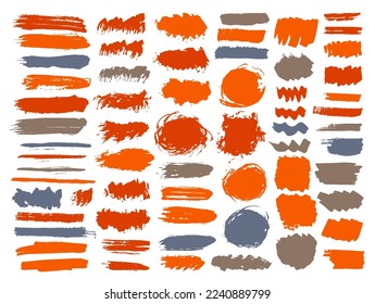 Acrylic dirt daub vector pack. Isolated inkblot streak fluid elements. Splattered paintbrush textured banner stamp batch. Brushstroke oil splashes drawing.