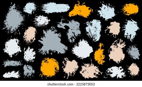 Acrylic dust brushstroke mega collection. Isolated smudge blotch retro shapes. Dab paintbrush textured label imprint bundle. Brush stroke watercolor blots design.