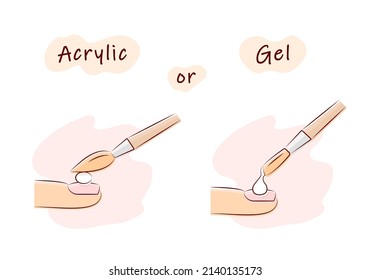 Acrylic Or Gel Manicure, Acrylic Brush, Gel Brush, Applying Extension Material, Beauty School Vector Illustration