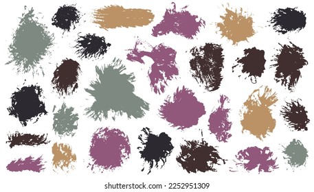Acrylic graffiti daub vector pack. Isolated smudge blotch traced elements. Smear splash web banner backdrop group. Brush stroke ink spots design.