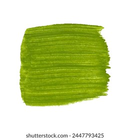 Acrylic grassy green texture, brush stroke, hand drawing isolated on white background.