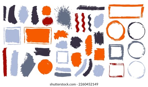 Envase mega de pincel de grano acrílico. Formas retro del cuadro de borde dibujado a mano. Colección de impresión de pegatinas texturizadas con pincel de tinta. Diseño de salpicaduras de gouache de pincel.