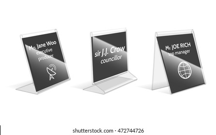 Acrylic holder, plastic name plate vector illustration