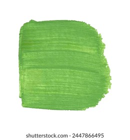 Acrylic light green texture, brush stroke, hand drawing isolated on white background.