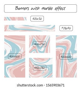Acrylic marble illustration with various sizes of banners inside. For web templates, posters, flyers, backdrops