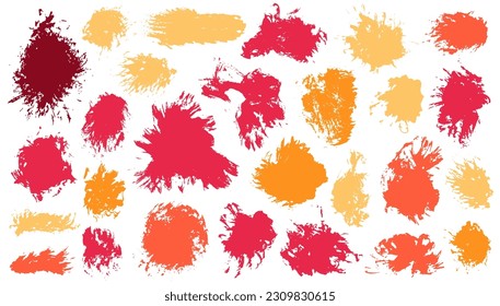Acrylic muddy brush stroke mega pack. Isolated smudge blotch retro elements. Stripe splash web label silhouette batch. Daub gouache blots design.