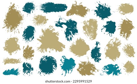 Acrylic muddy brushstroke mega set. Isolated smudge blotch creative shapes. Splattered splash textured banner backdrop bundle. Brush stroke paint splashes drawing.