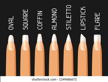Acrylic nail shapes set. Various types of manicure.