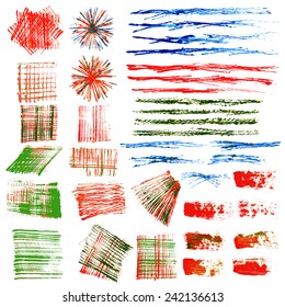 Elementos de diseño, cepillos y fondos de textura de acrílico y de aceite. Ilustración vectorial. Resumen. 