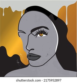 Acrylic and oil painting on canvas, fantasy woman portrait, scandinavian style vector illustration.