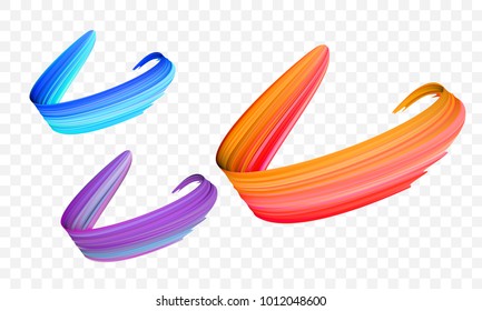 Acrylic Paint Brush Stroke. Vector Bright Orange, Velvet Or Purple And Blue Gradient 3d Paint Brush With Vibrant Texture On Transparent Background. Creative Concept Of Digital Painted Color Stroke