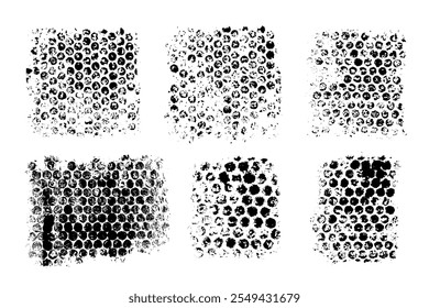 Acrylic paint print of bubble wrap with smeared uneven paint and jagged edges. Design for texture brushes, abstract design, ornament, pattern on white isolated background.