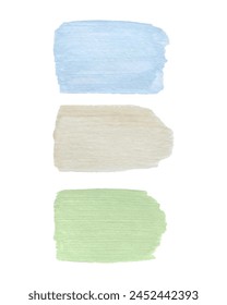 Pintura acrílica trazos conjunto armonioso azul blanco verde. Capa gruesa de pintura con trazas de cerdas de pincel. Imagen trazada de Vector, elemento de diseño, fondo. Ilustración vectorial