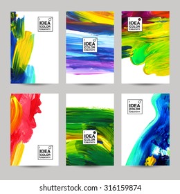 Acrylic paint texture vertical paper banner set isolated vector illustration