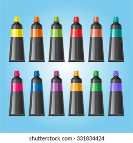 Acrylic paint tubes. Artistic vector background.