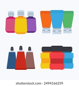 Acrylic paint tubes vector cartoon set isolated on a white background.