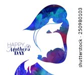 Acrylic painting mother silhouette with her baby. Card of Happy Mothers Day. Vector illustration with beautiful woman and child