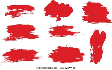 Acrylic red color brush strokes vector background set