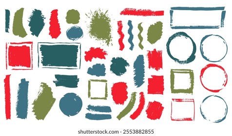 Acrylic rough brushstroke vector set. Freehand border box special shapes. Splat blot web label imprint bundle. Brushstroke acrylic splashes drawing.