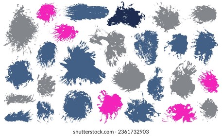 Acrylic rough daub mega set. Freehand smudge blotch stylish shapes. Spatter splash textured banner silhouette batch. Daub paint stains design.