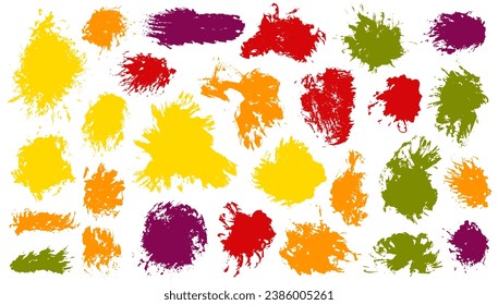 Acrylic sketch daub vector batch. Isolated smudge blotch bold shapes. Dab spot sale banner silhouette bundle. Brush stroke ink stains design.