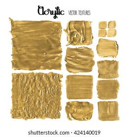 Acrylic textured rectangles in golden colors. Hand painted design elements isolated on white background