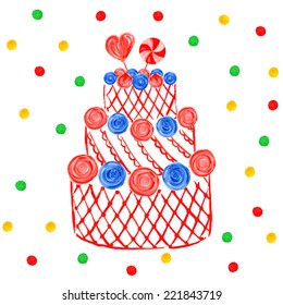Acrylic vector holiday background with cake.  Sweets.