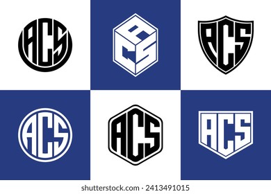 ACS, letra inicial, icono de forma geométrica vector de diseño del logotipo. monograma, membrete, círculo, polígono, escudo, símbolo, emblema, elegante, abstracto, marca de palabras, signo, arte, tipografía, icono, geométrico, forma