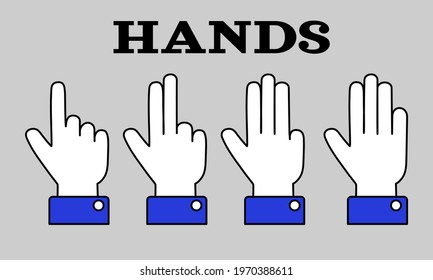 Act of Hands free drawing Cartoon Style A Hand palms many types for gestures of grabbing holding playing touch mobile screen using for icons apps collection abstract vector flat design style minimal 