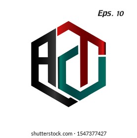 ACT  letter logo in red, blue and black with an elegant white background
