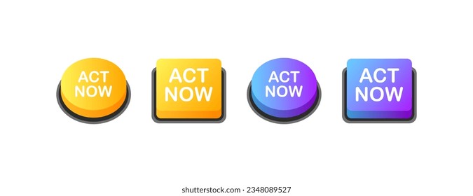 Act now button. Flat, color. Horn plate. Act now. Vector illustration