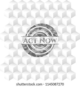 Act Now grey emblem with cube white background