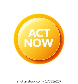 Act Now Icon. Action Circle Button, Round, Act Now Offer Text.