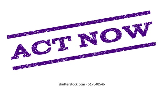Act Now watermark stamp. Text tag between parallel lines with grunge design style. Rubber seal stamp with scratched texture. Vector indigo blue color ink imprint on a white background.