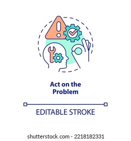 Act on problem concept icon. Solve actual tasks. Improving self esteem abstract idea thin line illustration. Isolated outline drawing. Editable stroke. Arial, Myriad Pro-Bold fonts used
