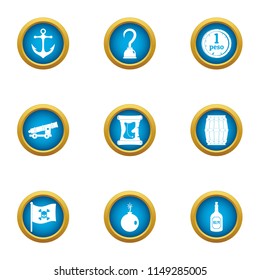 Act of piracy icons set. Flat set of 9 act of piracy vector icons for web isolated on white background