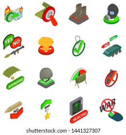 Act of war icons set. Isometric set of 16 act of war vector icons for web isolated on white background