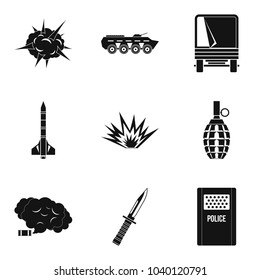 Act of war icons set. Simple set of 9 act of war vector icons for web isolated on white background