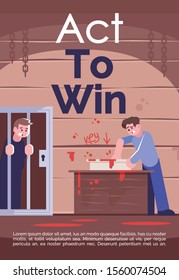 Act to win brochure template. Survival escape room. Flyer, booklet, leaflet concept with flat illustration. Vector page cartoon layout for magazine, advertising invitation with text space