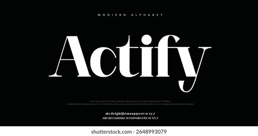 Atifique o alfabeto da fonte Fashion. Mínimo fontes urbanas modernas para logotipo, marca etc. Tipo de tipografia face maiúscula minúscula e número. ilustração vetorial.	