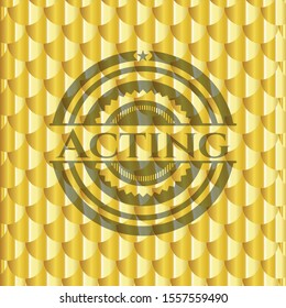 Acting gold emblem or badge. Scales pattern. Vector Illustration. Detailed.