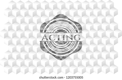 Acting grey emblem with cube white background