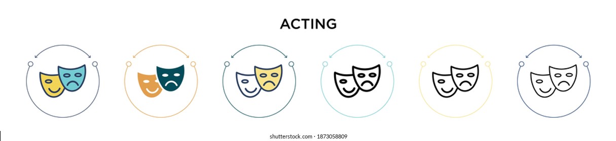 Acting Icon in gefüllt, dünne Linie, Umriss und Strich Stil. Vektorgrafik zweier farbiger und schwarz wirkender Vektorsymbole kann für mobile, ui, web-basierte