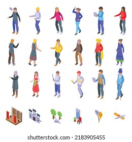 Acting lessons icons set isometric vector. Online kid. Drama skill