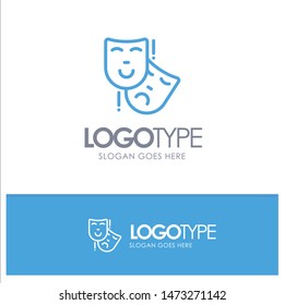 Acting, Masks, Persona, Theater Blue Outline Logo Place for Tagline