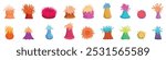 Actinia icons set. Set of cartoon colorful sea anemones showing different shapes and textures