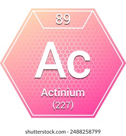 Actinium (Ac) (089) Actinide - Fundamental Chemical Element, Periodic Table in Chemistry Symbol, Name, Atomic Mass, Number, Chemistry Hexagon Logo Icon Design, White Background