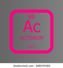 Actinium Ac Chemical Element vector illustration diagram, with atomic number and mass. Simple flat dark gradient design for education, lab, science class.