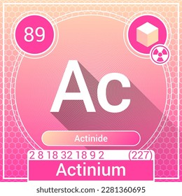 Actinium (Ac) Element - Actinide - Periodic Table, Chemical Symbol, Name, Atomic Weight, Atomic Number, Electron Shells, Classification, Phase at STP - Chemistry Logo Icon Design