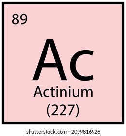 Actinium icon. Chemical sign. Mendeleev table. Square frame. Light pink background. Vector illustration. Stock image. 